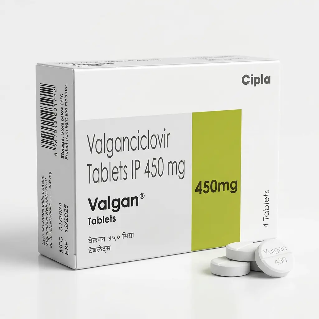Valgan — Valganciclovir 450 mg, 4 product-page.units_short, Cipla